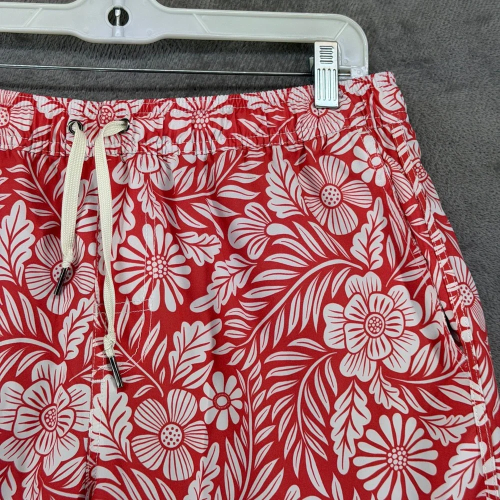 Fair Harbor Swim Trunks Men L The Anchor Red Floral BreezeKnit Liner EUC